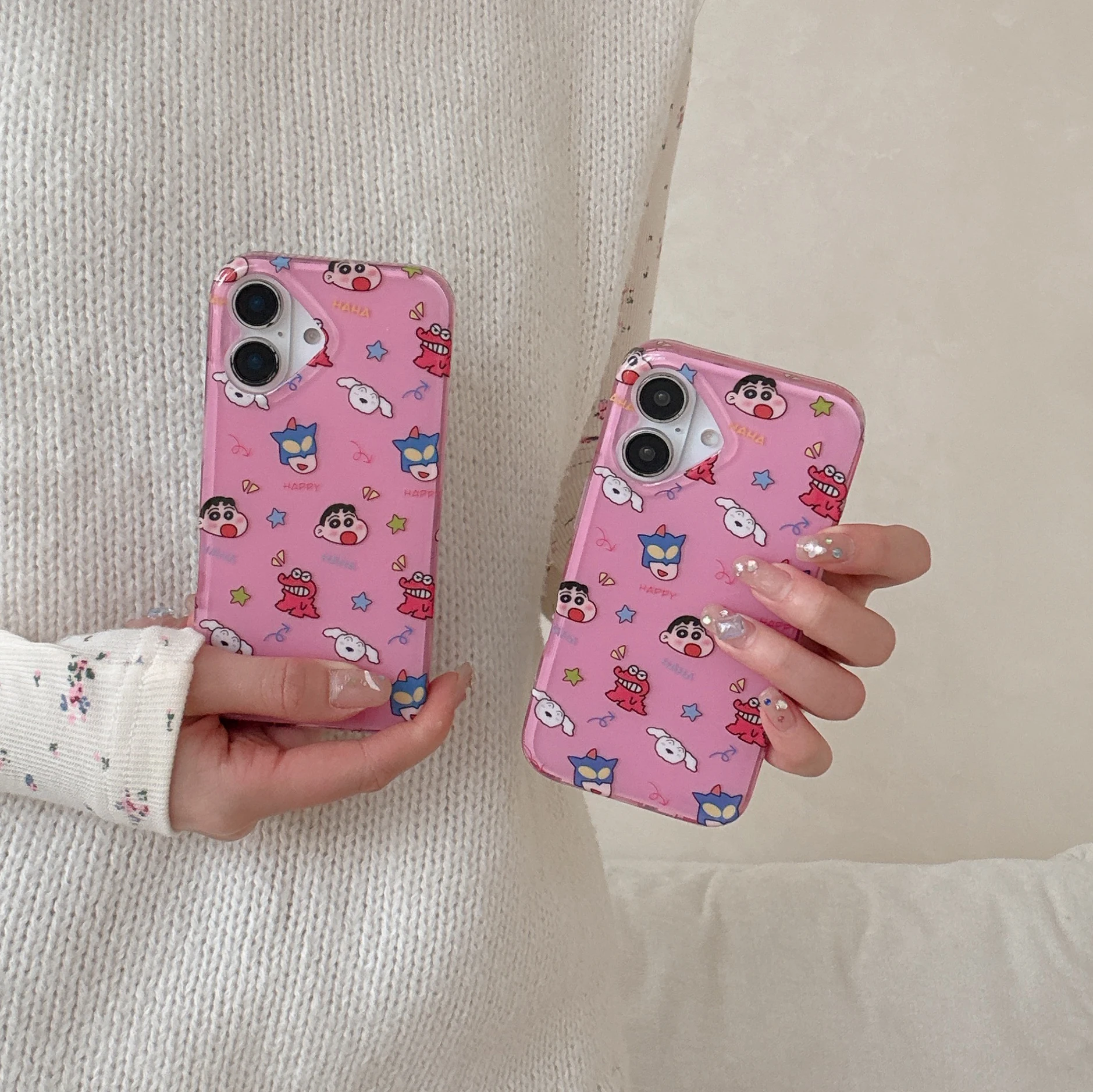 Розовый полноэкранный чехол с карандашом Shin-chan Nohara Shiro Action Kamen Enthusiast для iPhone 16 14 15 13