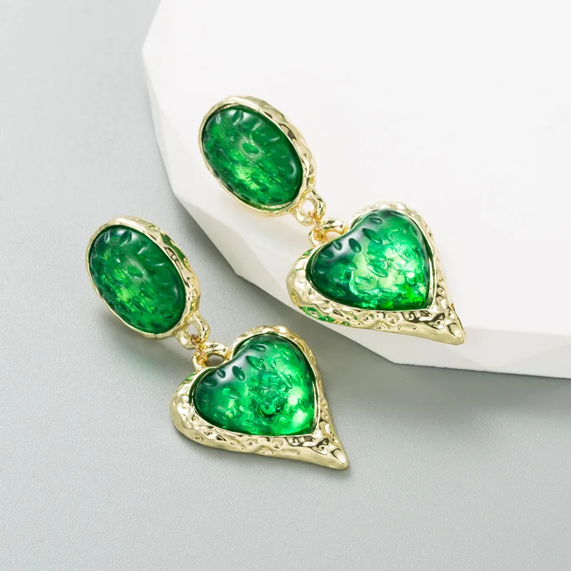 

New Purple Green Heart Dangle Drop Gold Earrings for Women Female OL Style Crystal Earring