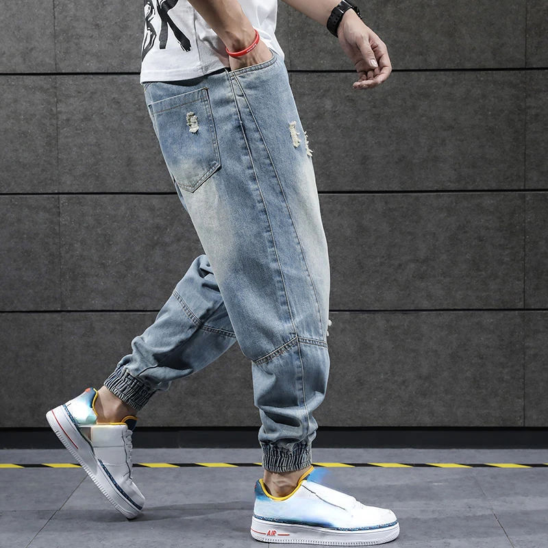NEW New Hip Hop Harem Jeans Pants Men Loose Joggers Denim Casual Sweatpants Korea Ankle Length Trousers Streetwear Male Clothes
