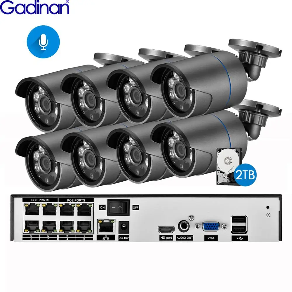 

Система видеонаблюдения Gadinan, 8 каналов, 5 Мп, POE, NVR, 2304 МП, 1296 x P