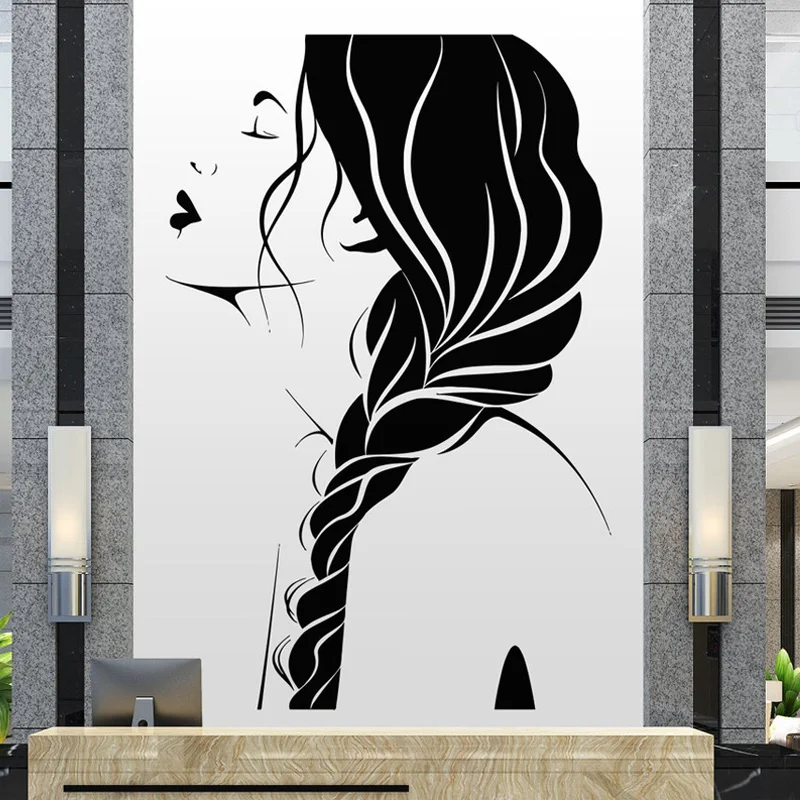 Beautiful Woman Face Beauty Salon Wall Decals Vinyl Interior Art Decoration Studio Hair Salon Wall Sticker Removable Murals AA50