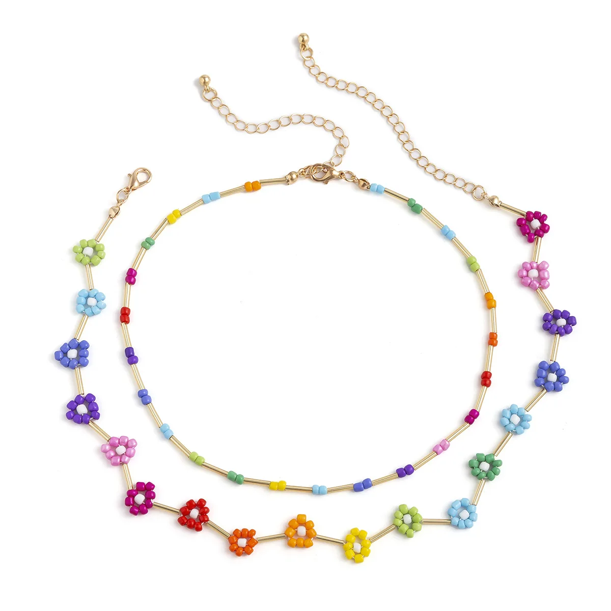 

Colorful Beads Handmade Flowers Gold Choker for Women Fashion Bohemia Seed Beads Necklace Trendy Boho Collar Accessories
