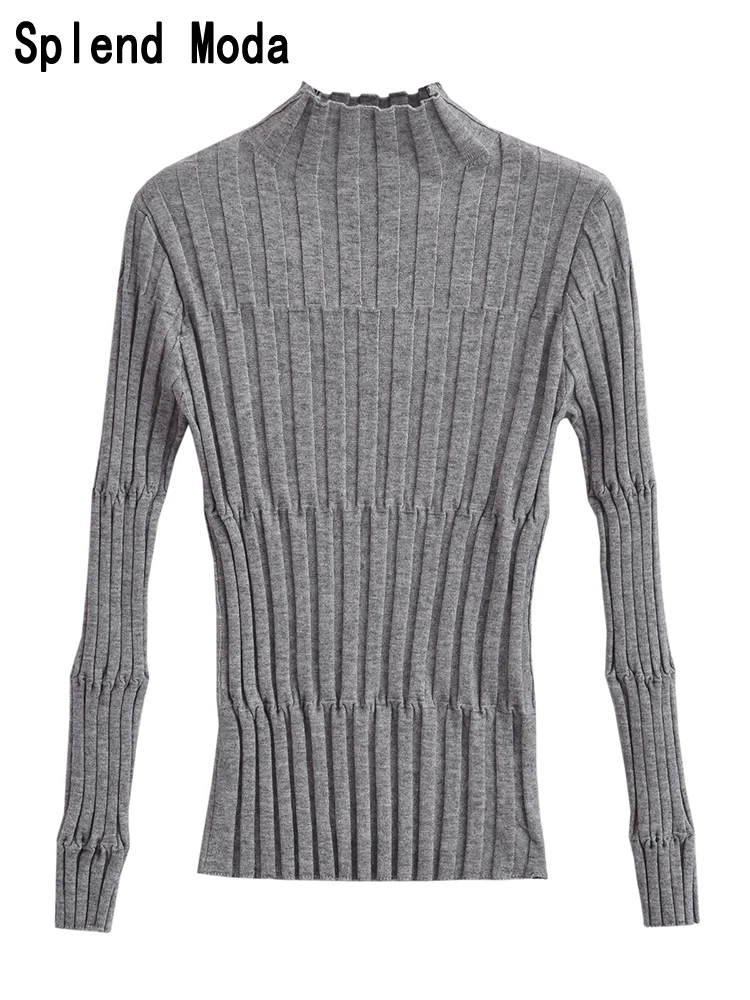 

2023 Women Autumn Fashion Office Lady Style Striped Elastic Knitted Pullover Chic Slim Long Sleeve Sweater Casual Jumpers TRAF