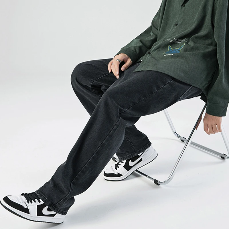 2023 Spring Fashion Baggy Jeans Men Black Hip Hop Streetwear Pants Korean Style Loose Straight Denim Trousers Jeans for Men