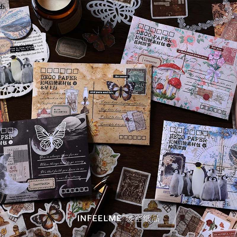 

100pcs Retro Dark night planet material paper pack Decorative Stationery Scrapbooking Diary Album Lable Junk Journal Planner