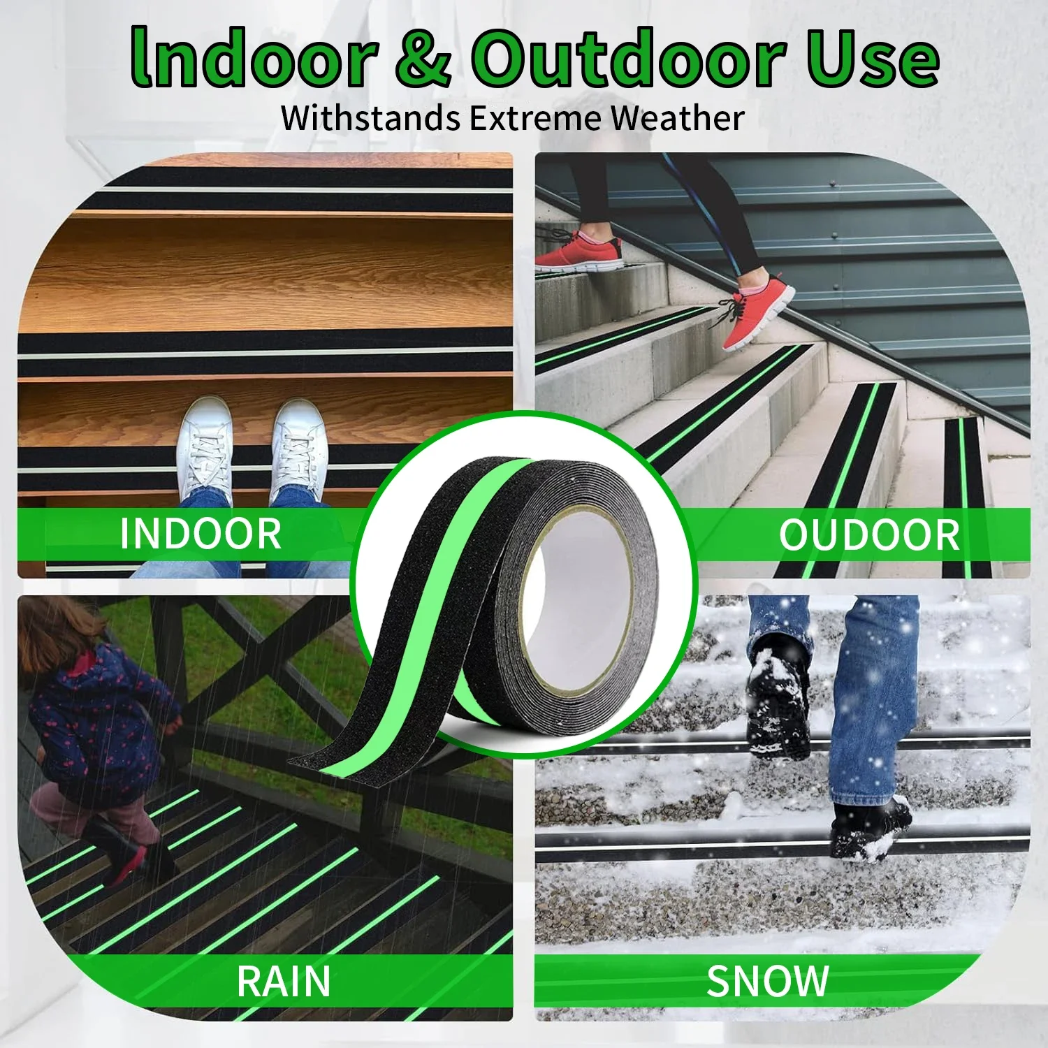 Противоскользящая Лента Зеленая Полоска Устойчивая К Клею Абразив Светится В