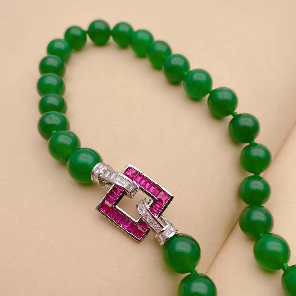 

Green Jade Necklace Fuchsia Cz Pave Clasp Jewelry Gifts Women Men Jewelry Gift