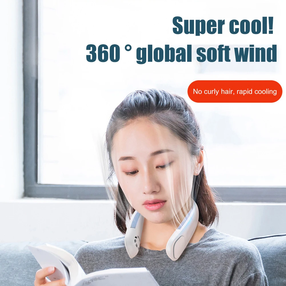 

9000mAh Leafless Hanging Neck Fan Halterneck Twin Turbo Safety Bladeless Fans 3 Speed Wind Brushless Motor 360 Degree Ventilador