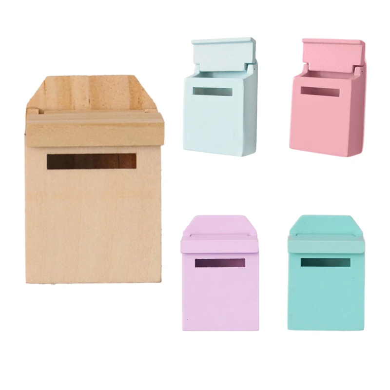 

1/12 Wooden Mailbox Dollhouse Miniature Fairy Garden Decor Pink