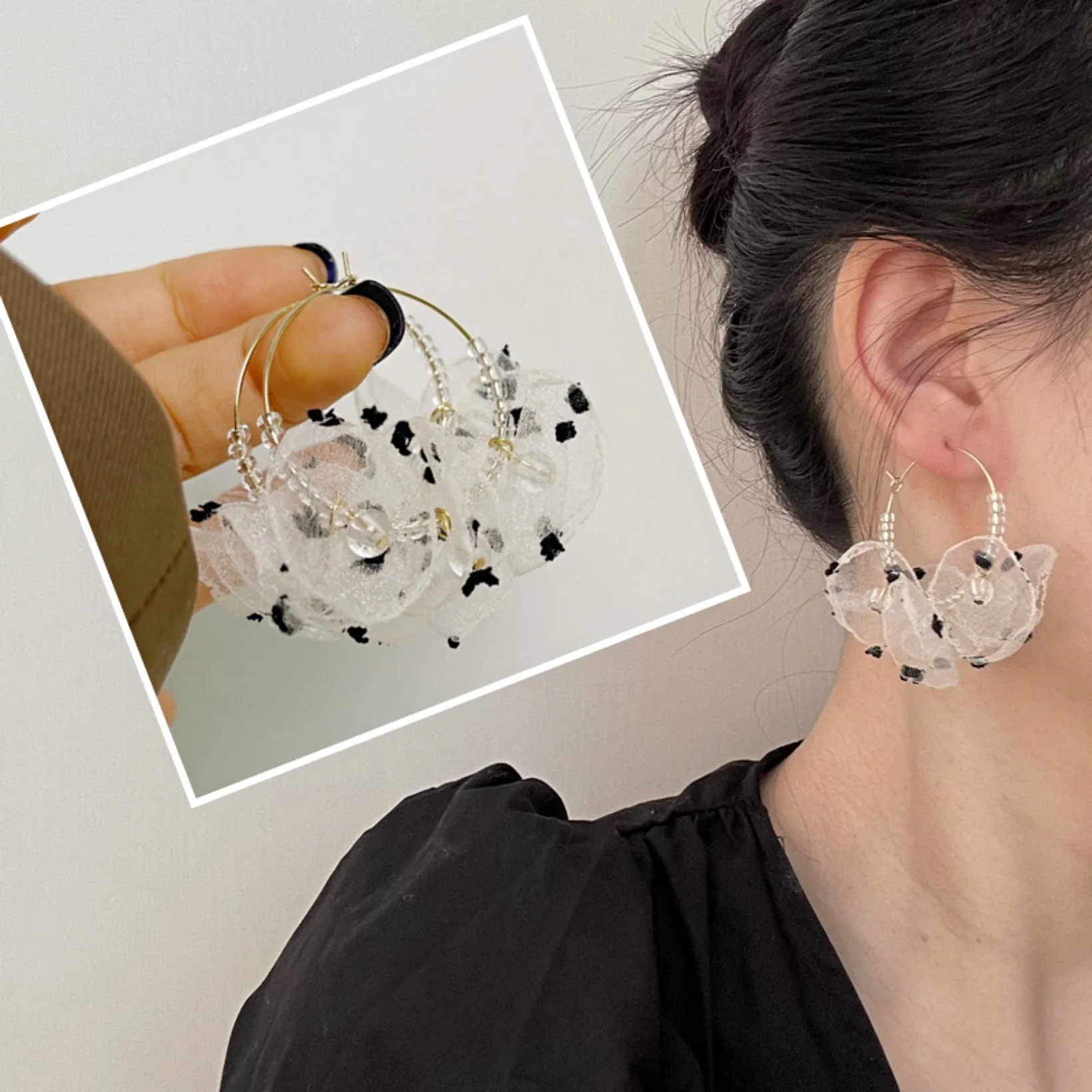 

Korean Design Fairy Flower Earring Pure French Crystal Organza Girls Party Birthday Present