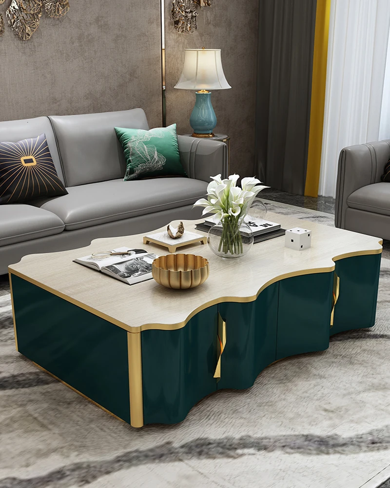 

American light luxury postmodern minimalist coffee table living room stainless steel tea table net red ins wind TV cabinet combi