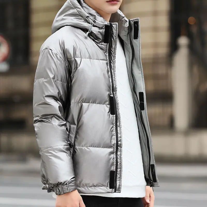 Men's white duck down jacket new high-end glossy wash-free short middle-aged and young winter men's jacket top
