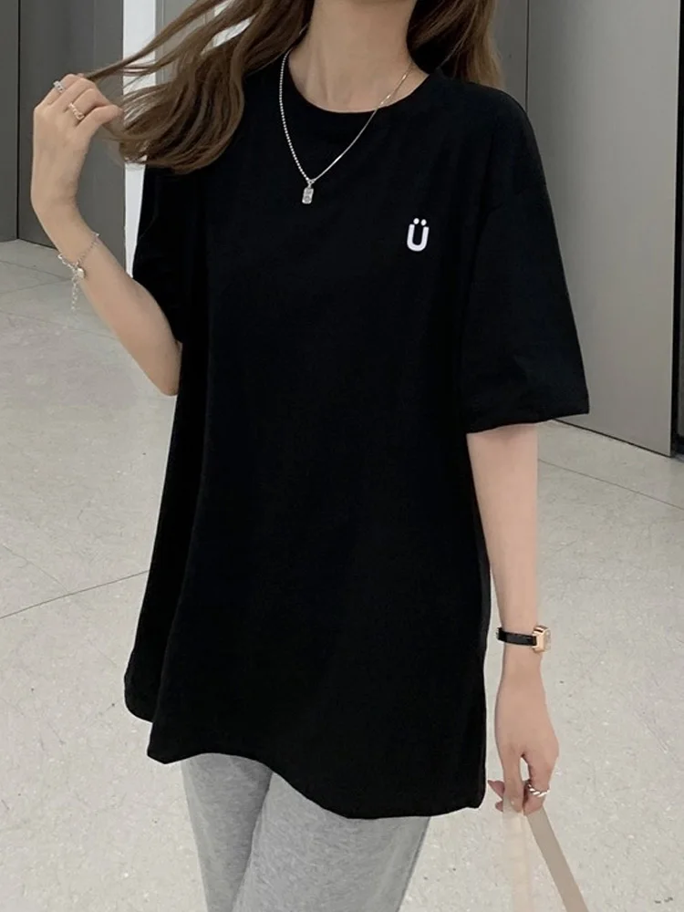 

Harajuku T-shirt Summer letter Printed T Shirt Women korean O-Neck Short Sleeve Casual oversized woman Tshirts Unisex black Tops