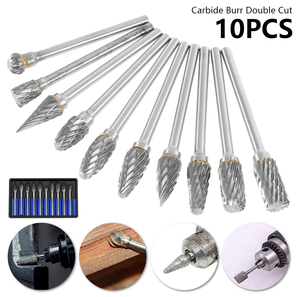 

10 pcs Tungsten Carbide Burrs Set 3/6 mm Head Tungsten Carbide Rotary Point Burr Milling Cutters Die Grinder Shank For The Mill