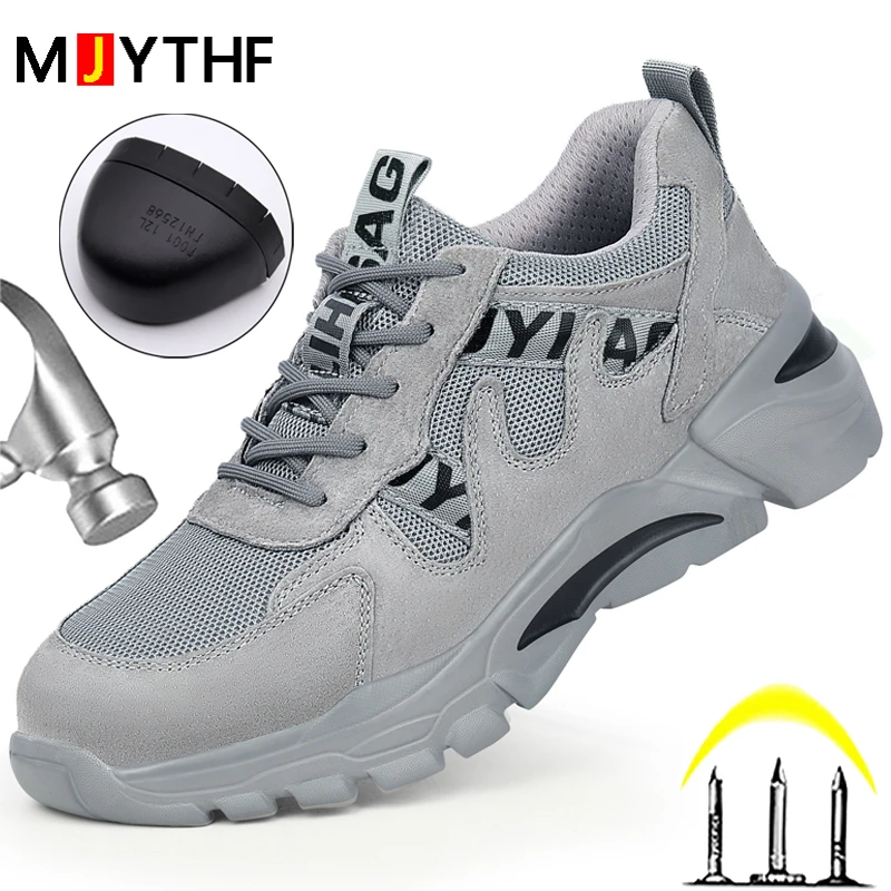 

Grey Work Safety Shoes Men Steel Toe Cap Puncture-Proof Anti-smash Work Boots Sport Shoes Warm Winter Safety Shoes Men Boots