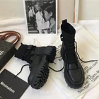 Новинка весна-осень 2021, женские ботинки на платформе в британском стиле, модные трендовые женские черные вязаные повседневные пикантные спортивные ботинки на шнуровке
