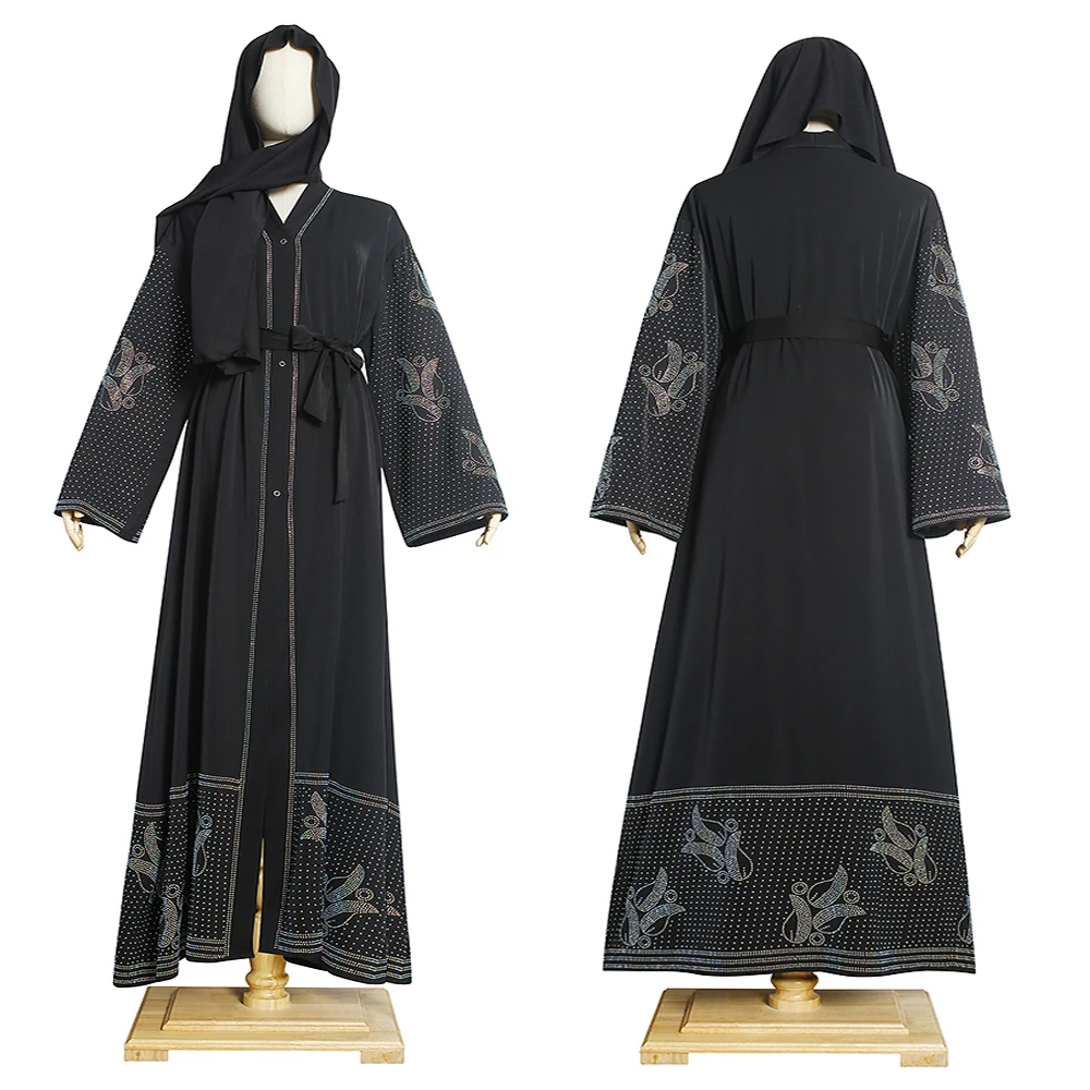 MD Black Abaya Dubai Turkey Muslim Hijab Dress 2022 Caftan Marocain Arabe Islamic Clothing Kimono Femme Musulmane Djellaba Robes