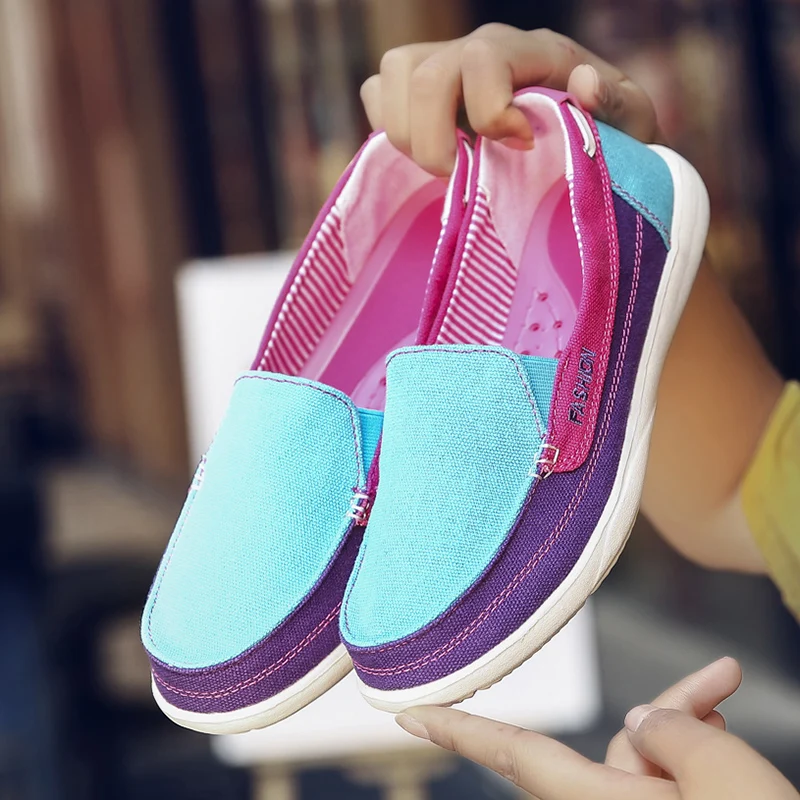 Women's Loafer Shoes Canvas Walking Shoes Fashion Casual Sneakers Comfortable Flats Slip-on Breathable Footwear