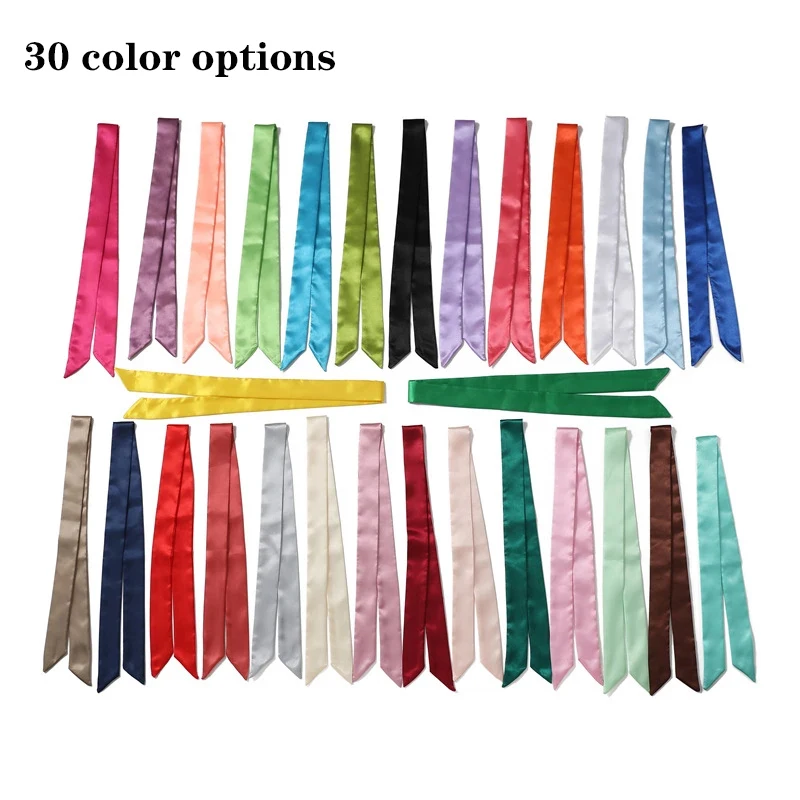 

New Small Silk Scarf For Women Fashion Solid Color Handle Bag Ribbons Brand Long Thin Scarf Popular Streamers Headbands