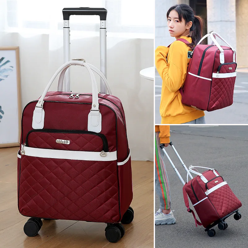

2021 Women Trolley Luggage Rolling Suitcase Travel Hand Tie Rod Backpack Casual Rolling Case Travel Bag Wheels Luggage Suitcase