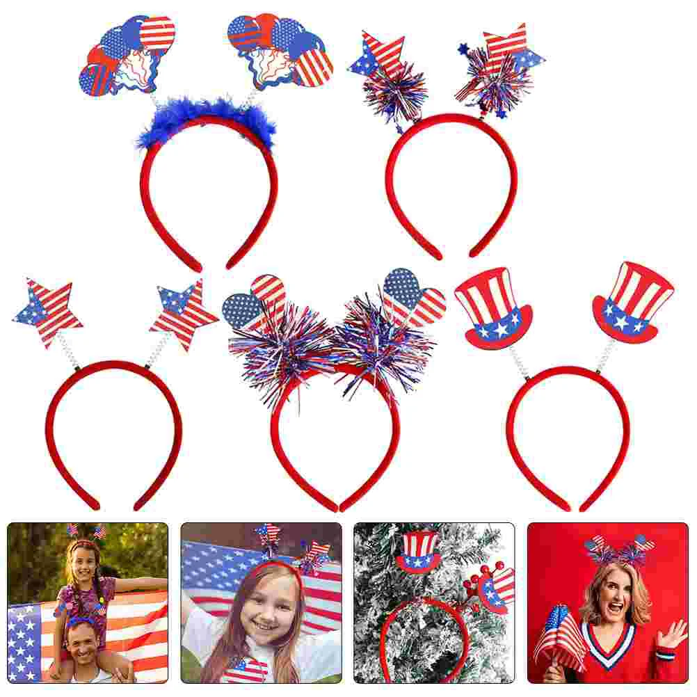 

5 Pcs American Flag Headband Americana Decor Luminous Hair Hoops 4th July Red Celebration Decoration Independence Day
