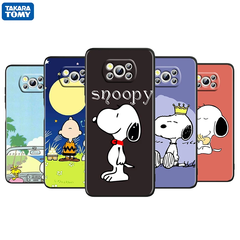 

Snoopy Cute Cartoon For Xiaomi Poco M4 X3 F3 GT NFC M3 C3 M2 F2 F1 X2 Pro Mi Mix3 Silicone Black Phone Case Cover Fundas Coque