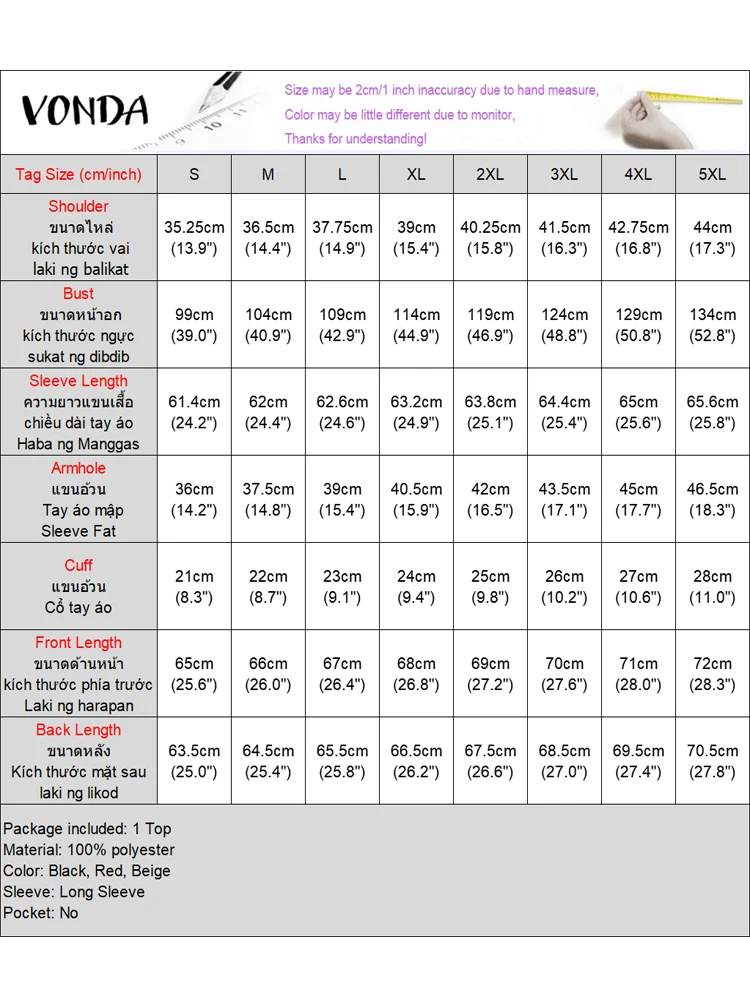 VONDA женские офисные элегантные топы блузки с длинным рукавом в винтажном стиле