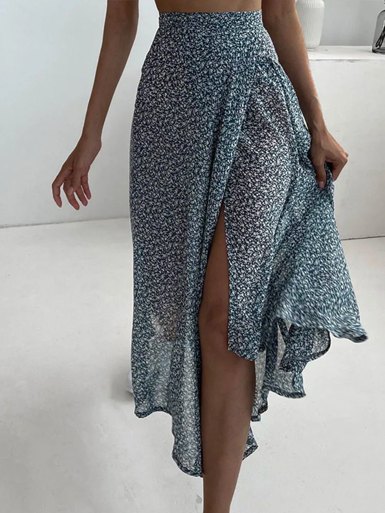 

Женская пляжная юбка миди Y2k, летняя сетчатая юбка с богемным цветочным принтом для отдыха, 2022