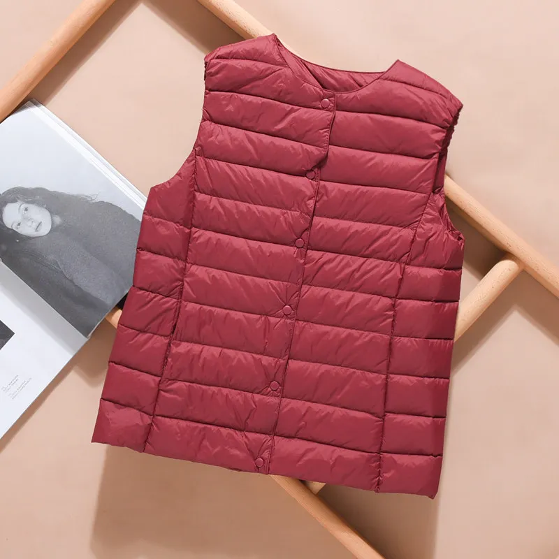 ZOROAW 90% Ultra Light White Duck Down New Causal Women Vest Waistcoat Puffy Padded Warm Sleeveless Jacket V-Neck Or O-Neck Coat