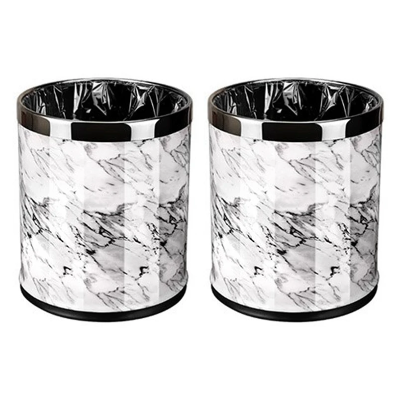 

2X Marble Pattern 10L Trash Can Bin Buckets Diameter 23Cm Height 27Cm Waste Bins