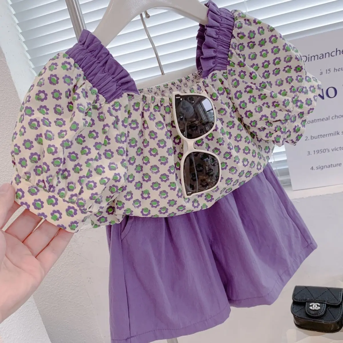 

Floral 2 Pieces Girls Shorts Sets Summer 2022 Sweet Style Square Collar Puff Sleeved Blouse And Mini Skirts Kids Children Suits