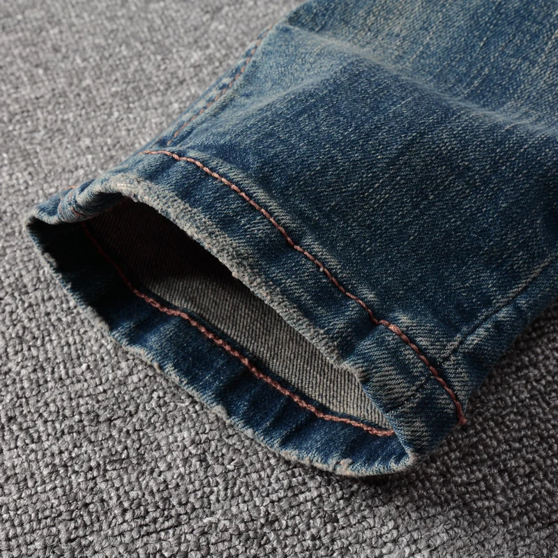 Fashion Designer Men Jeans High Quality Retro Blue Elastic Slim Fit Ripped Jeans Men Trousers Vintage Casual Denim Pants Hombre