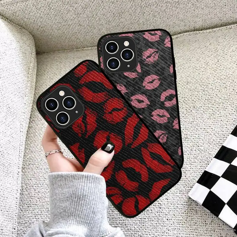 

Sexy Girl red Lips Kiss Phone Case Hard Leather Case for iPhone 11 12 13 Mini Pro Max 8 7 Plus SE 2020 X XR XS Coque