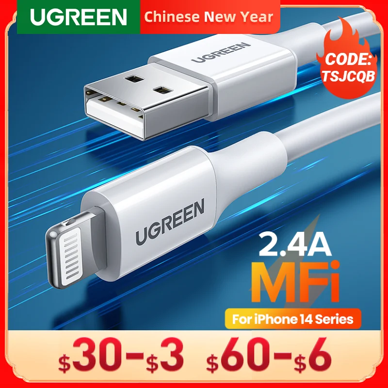  UGREEN MFi USB для Lightning Кабель для iPhone 14 13 12 11 Pro Max 2.4A Быстрая зарядка для iPhone зарядное устройство для iPad телефон кабель для передачи данных