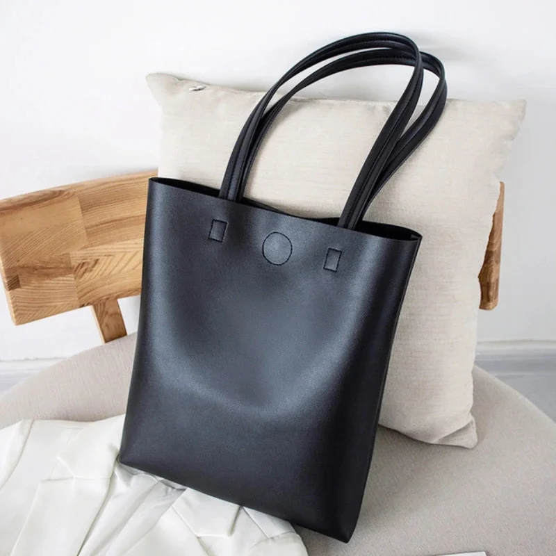 

Vertical Shoulder Bag Large Capacity Handbags Solid Color Tote Bag PU Leather Ladies Fashion Shopping Bag