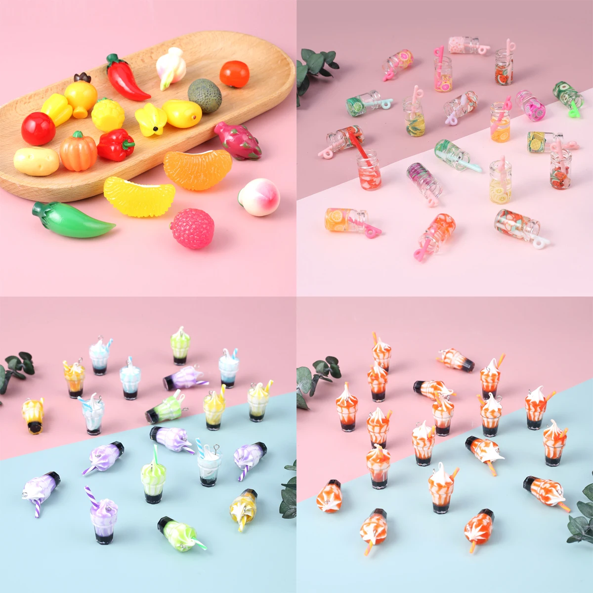 

5PCS Mixed Color Acrylic Fruit Milk Tea Sundae Mini Pendant Making DIY Earrings Necklace Jewelry Accessories Gift