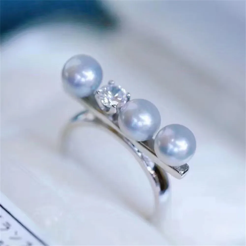 

S925 sterling silver wrapped real gold half hole bead holder ring handmade diy sticky crystal pearl inlay empty holder open ring
