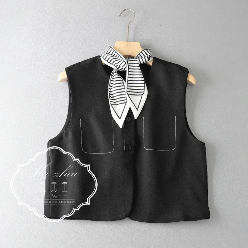 L0906-05 Полосатый шелковый шарф с круглым вырезом без рукавов свободного покроя