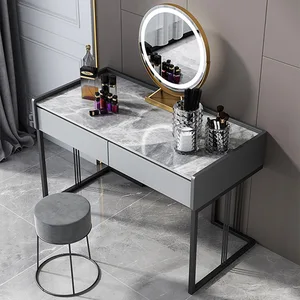 Modern Slate Dressing Table With Two Drawers Dressing Table Storage Cabinet Makeup With Mirror For Women Small Apartment Bedroom
