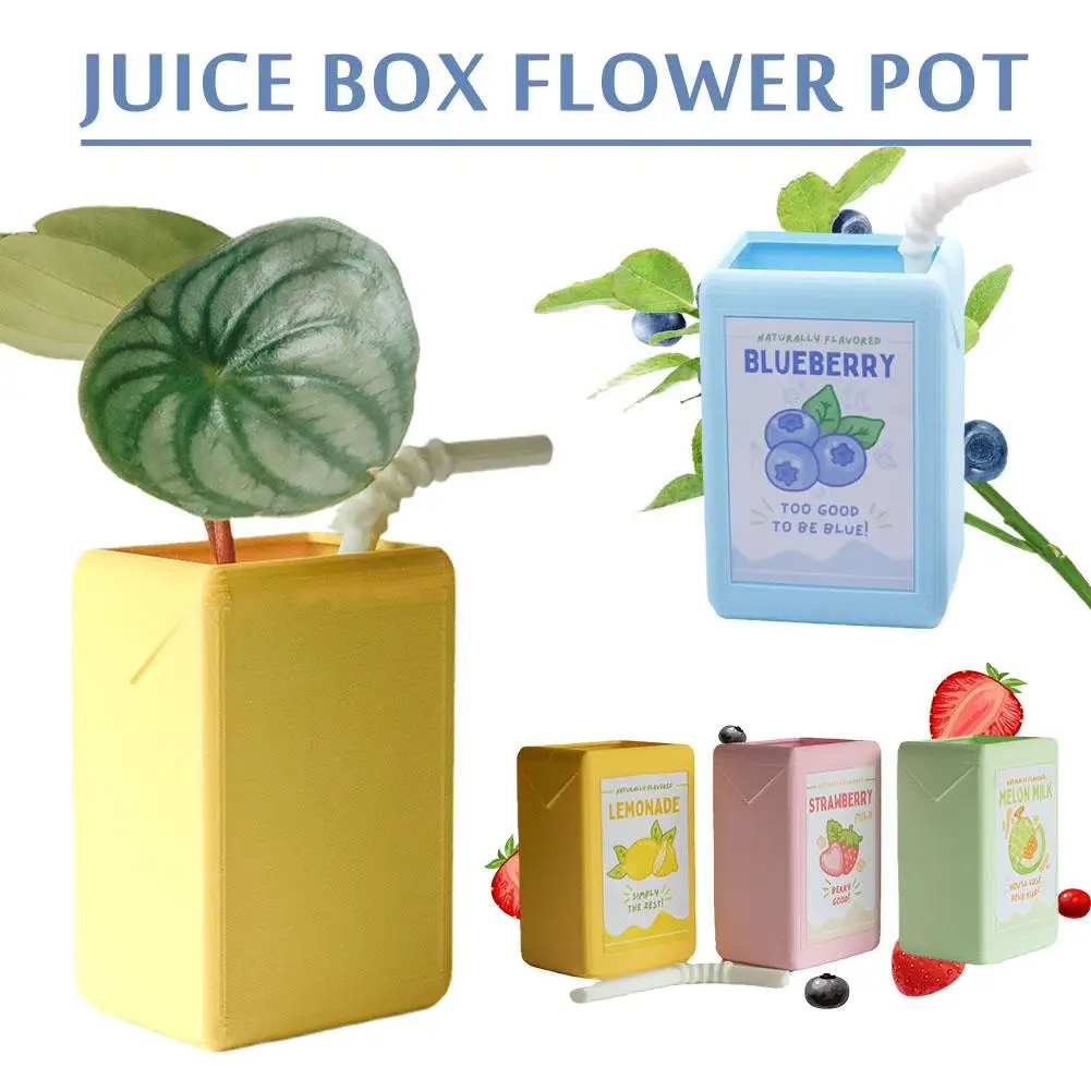 

Strawberry Flavor Juice Box Flower Pot Set Storage Box DIY Decor Mold Home Storage Art Potting Gardening Resin Decoration T T4G1