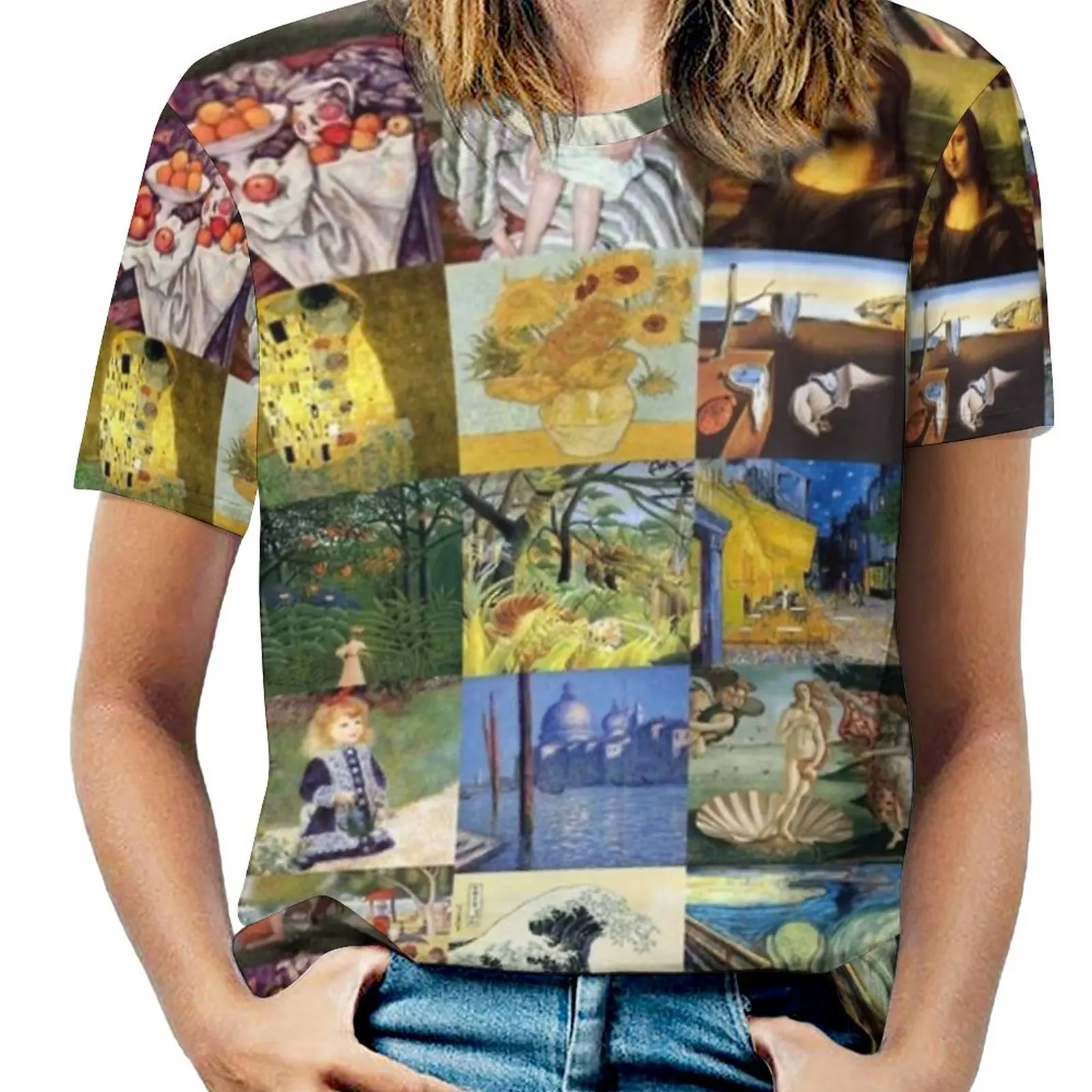 

Женская футболка с изображением знаменитого искусства, повседневные топы с круглым вырезом и коротким рукавом, летние футболки Леонардо, д...