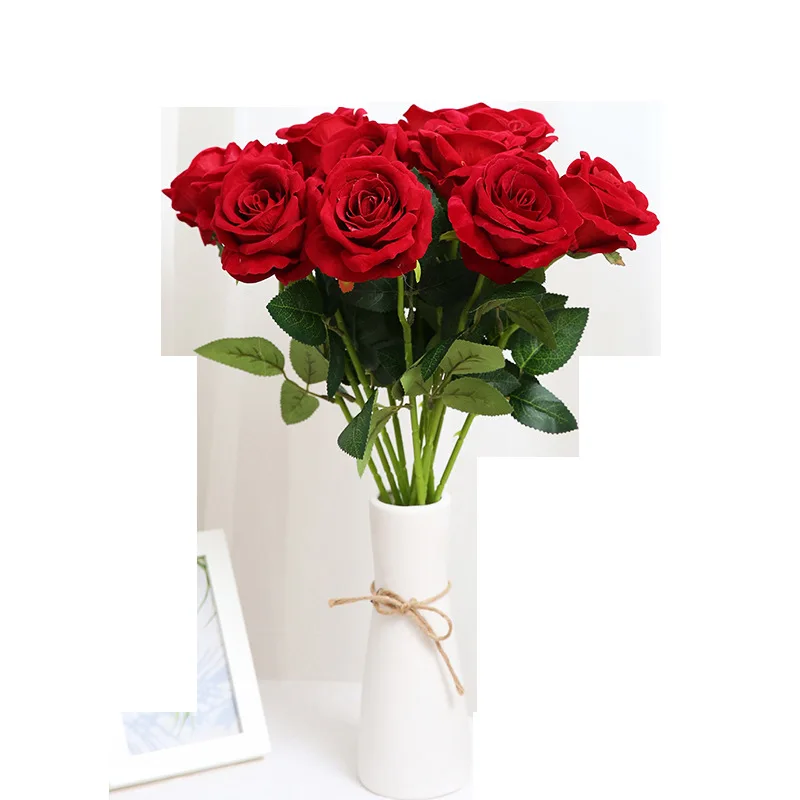 

5pcs Artificial Roses Feel Flannel Rose Wedding Arrangement Holding Flowers Home Living Room Flower Arrangement Flowers