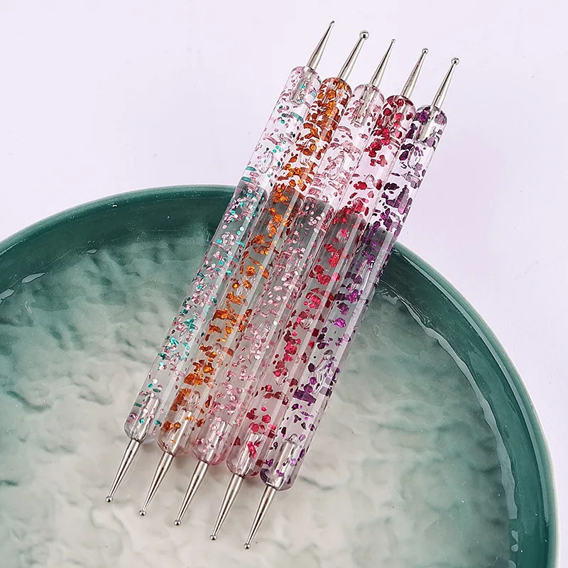 

5Pcs/set Colorful Crystal Rod Nail Drill Pen Set Double-Headed Drill Pen Embossing Point Flower practice Pen Acrylic 2022