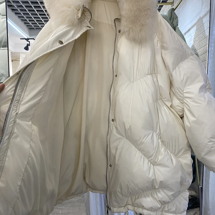 New Women Fox Fur Collar Down Jacket Casual Style Autumn Winter Long Coats And Parkas Female Outwear