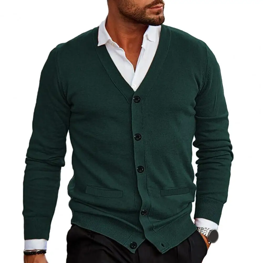

Men V-neck Knitwear Stylish Men's V-neck Cardigan Sweater Slim Fit Soft Knitted Fabric Casual Buttoned Coat for Warmth Elegance