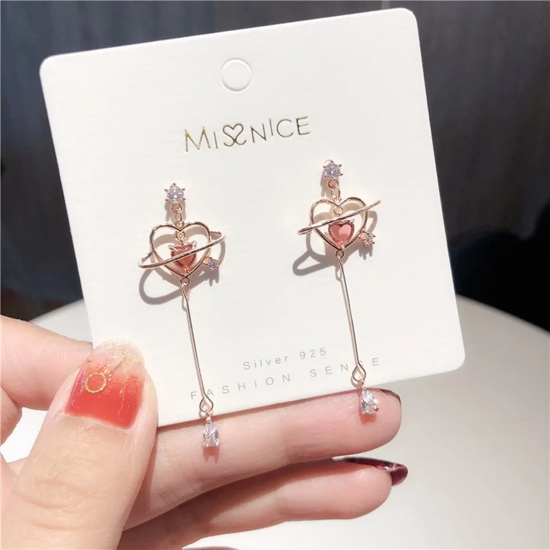 

New Korean Luxury Copper Love Water Drop Earrings Sweet and Lovely Long Zircon Earrings for Women Birthday Gift Charm Jewelry