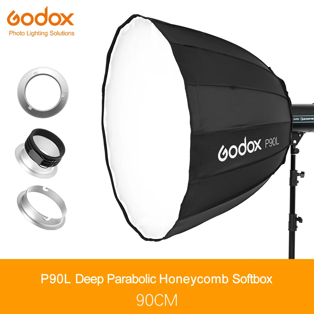 

Godox Portable P90L 90CM Deep Parabolic Softbox for Bowens Profoto Elinchrom Mount Studio Flash Speedlite Reflector Softbox