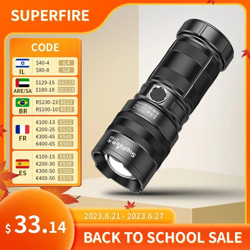 SUPERFIRE GT60 xhp90 36 Вт Ультра яркий светодиодный + мягкий фонарик, фонарик с увеличением, USB-зарядка, 6000 мАч, яркая мощность, фонарик для кемпинга