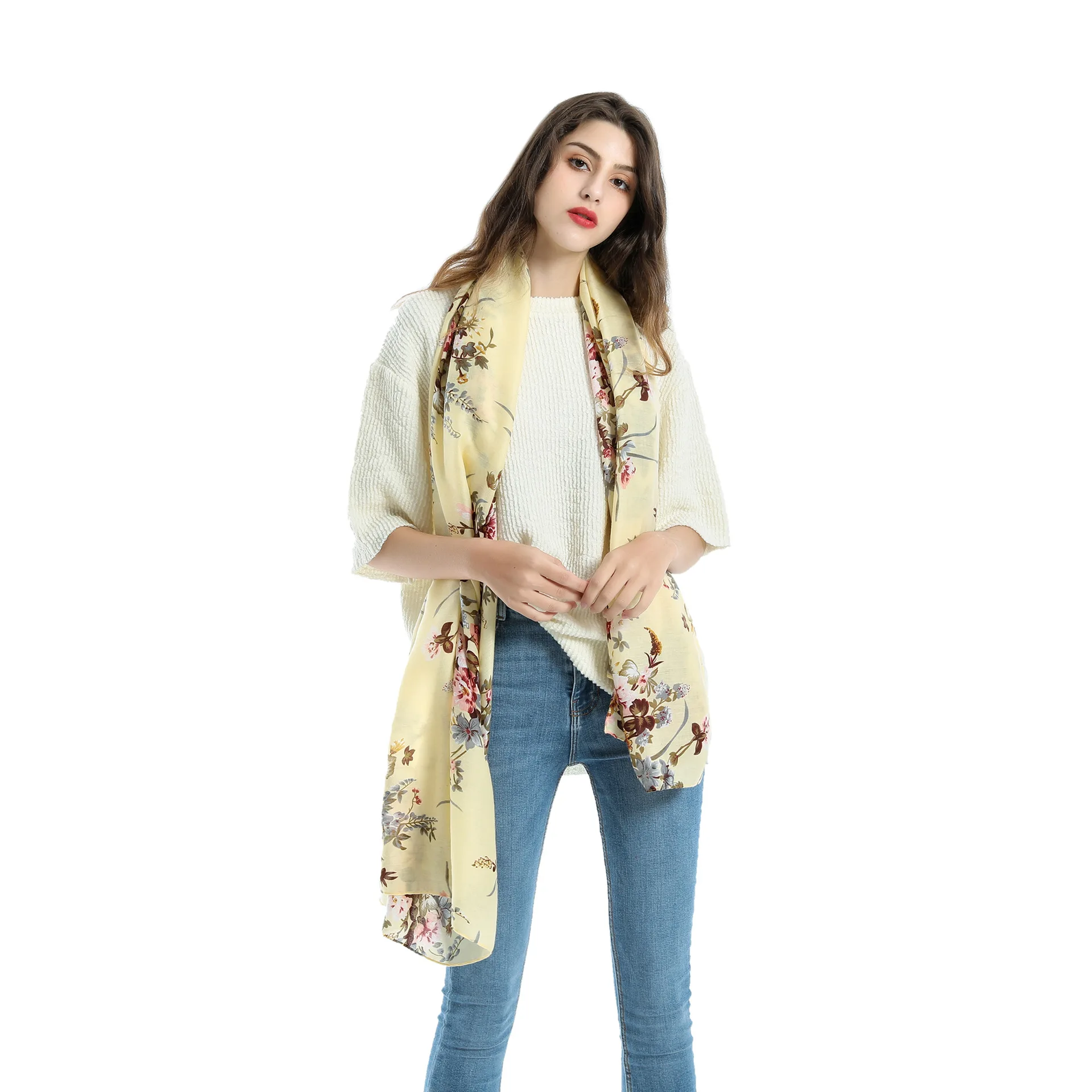 

Summer Ethnic Wind Floral Cloak Thin Comfortable Scarf Shawl Dual-use