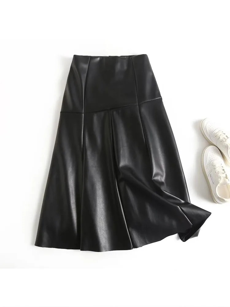 

Women 2022 New Fashion slim fit Nappa soft leather long version Skirt Vintage High Waist Back Zipper Female Skirts Mujer